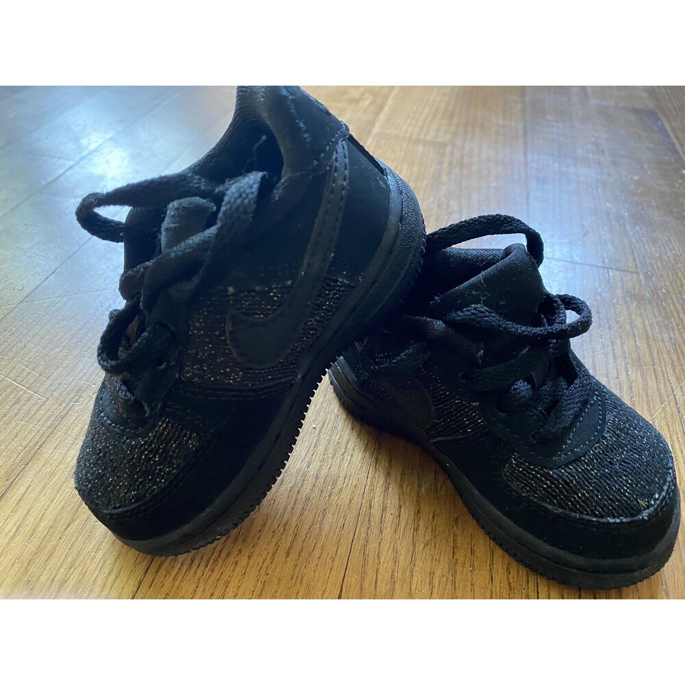 NIKE Toddler Baby AIR FORCE 1 Girls SNEAKERS BLACK Sparkle Glitter Size 3.5C